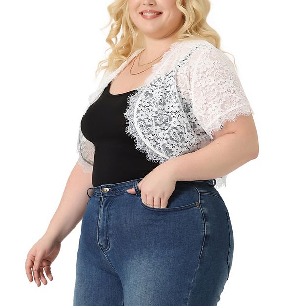 Bolero for Woman Plus Size Short Sleeve Lace Kimono Cardigan