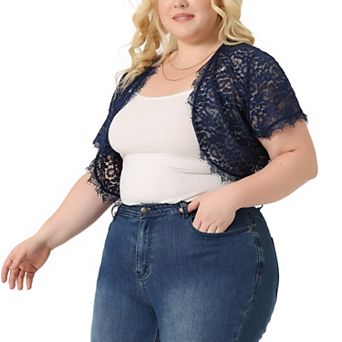 Bolero for Woman Plus Size Short Sleeve Lace Kimono Cardigan