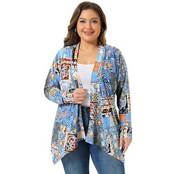 Women's Plus Size Asymmetric Hem Open Front Leopard Cardigan