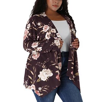 Women's Plus Size Asymmetric Hem Open Front Leopard Cardigan