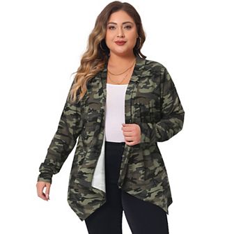 Women's Plus Size Asymmetric Hem Open Front Leopard Cardigan