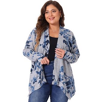 Women's Plus Size Asymmetric Hem Open Front Leopard Cardigan