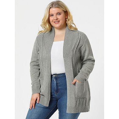 Women's Plus Size One Piece Relaxed Fit Open Front Long Sleeves Kimono Style Sweater Cardigan