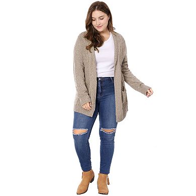 Women's Plus Size One Piece Relaxed Fit Open Front Long Sleeves Kimono Style Sweater Cardigan