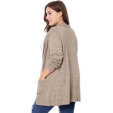 Women's Plus Size One Piece Relaxed Fit Open Front Long Sleeves Kimono Style Sweater Cardigan