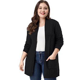 Women's Plus Size Relaxed Fit Open Front Long Sleeves Kimono Style Sweater Cardigan