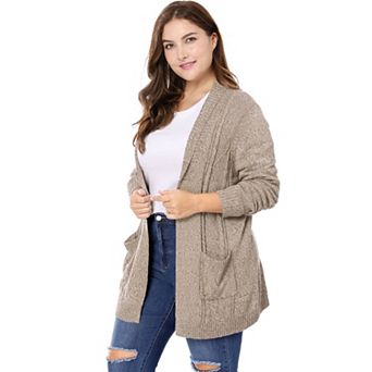 Women's Plus Size Relaxed Fit Open Front Long Sleeves Kimono Style Sweater Cardigan