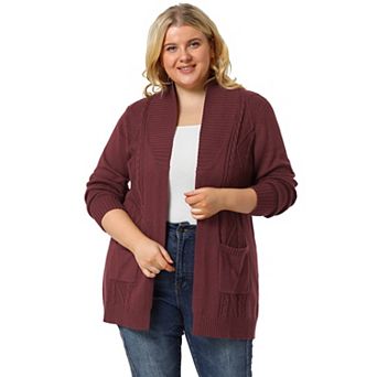 Women's Plus Size Relaxed Fit Open Front Long Sleeves Kimono Style Sweater Cardigan
