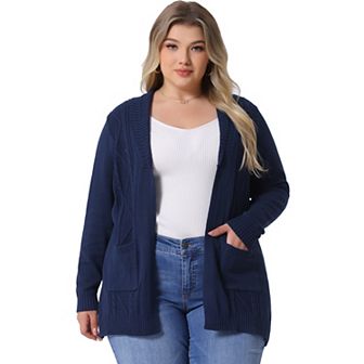 Women's Plus Size Relaxed Fit Open Front Long Sleeves Kimono Style Sweater Cardigan