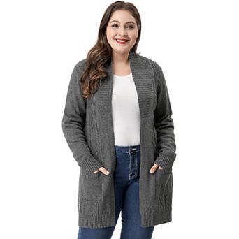 Women's Plus Size Relaxed Fit Open Front Long Sleeves Kimono Style Sweater Cardigan