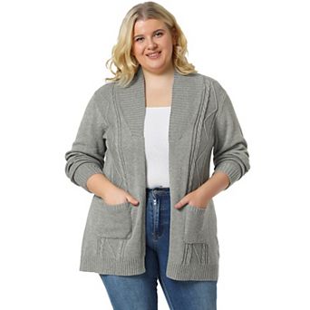 Women's Plus Size Relaxed Fit Open Front Long Sleeves Kimono Style Sweater Cardigan