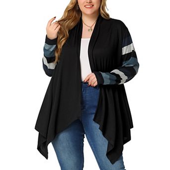 Women's Plus Size Stripe Print Open Front Knit Long Sleeve Cardigan
