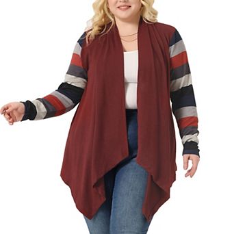 Women's Plus Size Stripe Print Open Front Knit Long Sleeve Cardigan