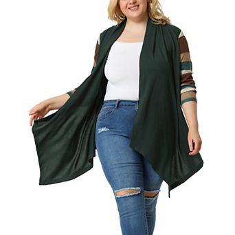 Women's Plus Size Stripe Print Open Front Knit Long Sleeve Cardigan