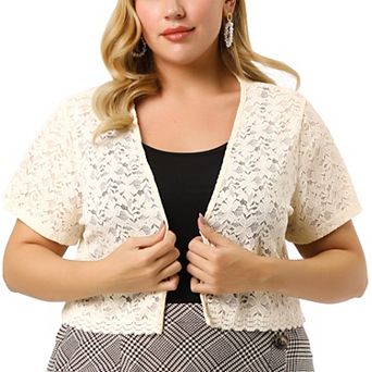 Women's Plus Size Lace Hollow Out Cropped Bolero Shrug Cardigan