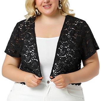 Women's Plus Size Lace Hollow Out Cropped Bolero Shrug Cardigan