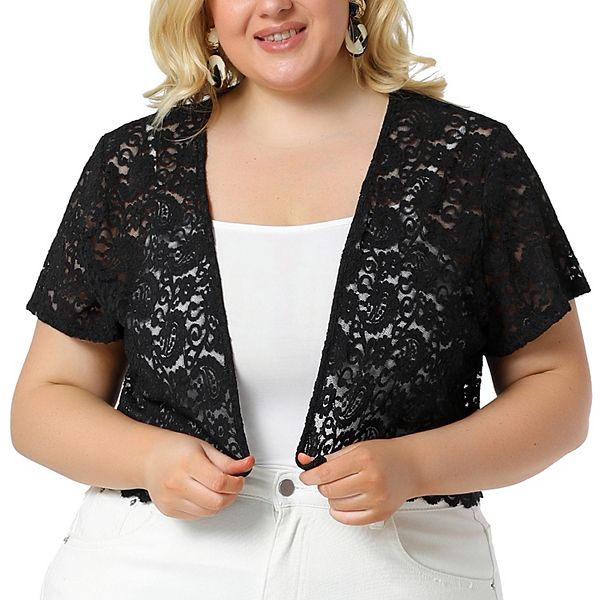 Women's Plus Size Lace Hollow Out Cropped Bolero Shrug Cardigan