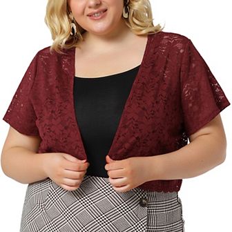 Women's Plus Size Lace Hollow Out Cropped Bolero Shrug Cardigan