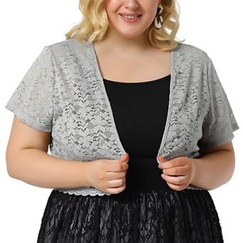 Women's Plus Size Lace Hollow Out Cropped Bolero Shrug Cardigan