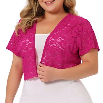 Women's Plus Size Lace Hollow Out Cropped Bolero Shrug Cardigan