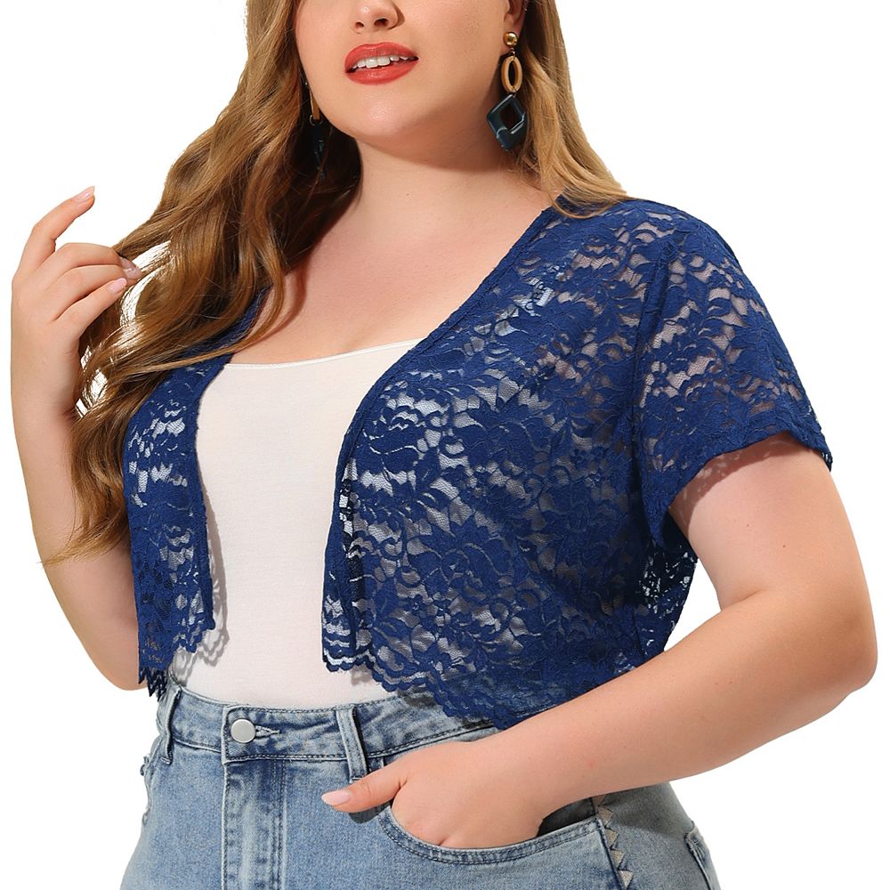 送料無料 通販 激安 Women's Plus Size Lace Hollow Out Cropped Bolero Shrug Cardigan Clothing