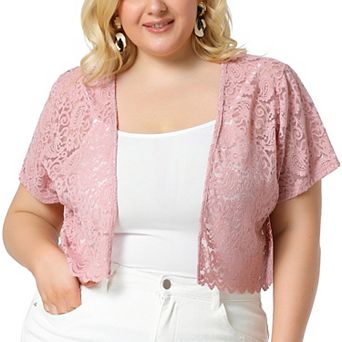 Women's Plus Size Lace Hollow Out Cropped Bolero Shrug Cardigan
