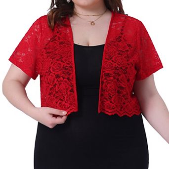 Women's Plus Size Lace Hollow Out Cropped Bolero Shrug Cardigan