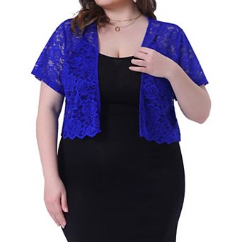 Women's Plus Size Lace Hollow Out Cropped Bolero Shrug Cardigan