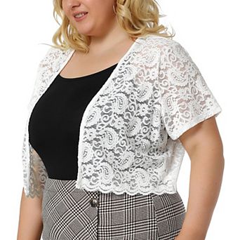 Women's Plus Size Lace Hollow Out Cropped Bolero Shrug Cardigan