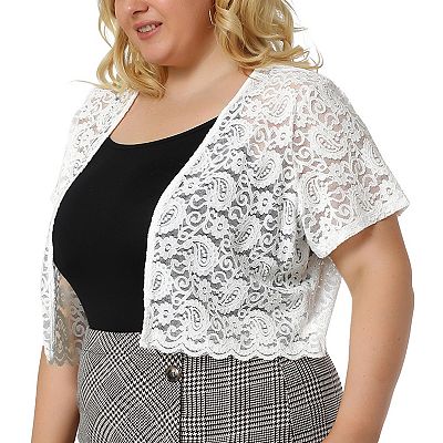 Women s Plus Size Lace Hollow Out Cropped Bolero Shrug Cardigan