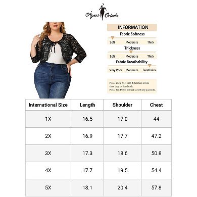 Women's Plus Size Elegant Floral Lace Hollow Out Tie Crop Shrug