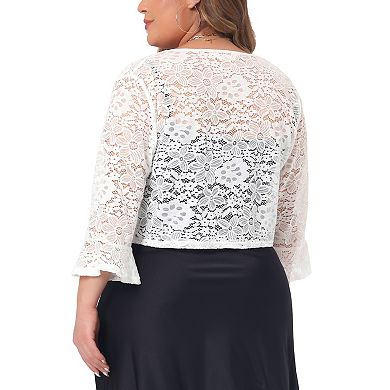 Women's Plus Size Bolero Tie Front Hollow Out Lace Crop Shrug
