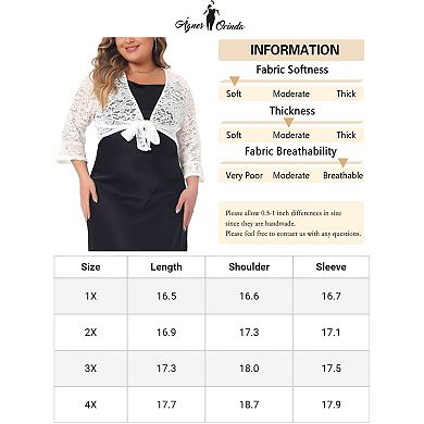 Women's Plus Size Bolero Tie Front Hollow Out Lace Crop Shrug