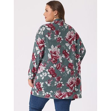 Women's Plus Size Kimono Flower Knit Lightweight Open Front Sweaters Fall Cardigans