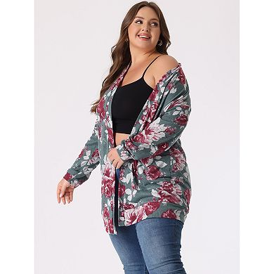 Women's Plus Size Kimono Flower Knit Lightweight Open Front Sweaters Fall Cardigans