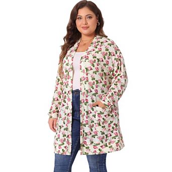 Women's Plus Size Kimono Flower Knit Lightweight Open Front Sweaters Fall Cardigans