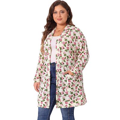 Women's Plus Size Kimono Flower Knit Lightweight Open Front