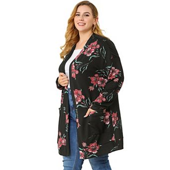 Women's Plus Size Kimono Flower Knit Lightweight Open Front Sweaters Fall Cardigans