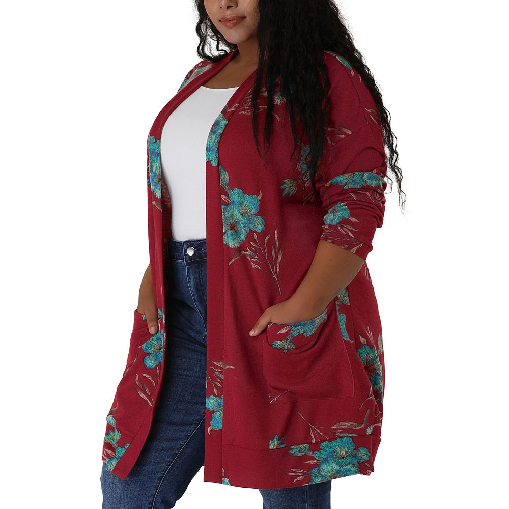 Women's Plus Size Kimono Flower Knit Lightweight Open Front