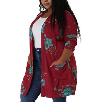 Women's Plus Size Kimono Flower Knit Lightweight Open Front Sweaters Fall Cardigans