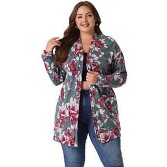 Women's Plus Size Kimono Flower Knit Lightweight Open Front Sweaters Fall Cardigans