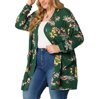 Women's Plus Size Kimono Flower Knit Lightweight Open Front Sweaters Fall Cardigans