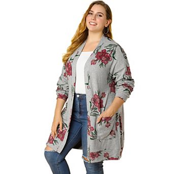 Women's Plus Size Kimono Flower Knit Lightweight Open Front Sweaters Fall Cardigans