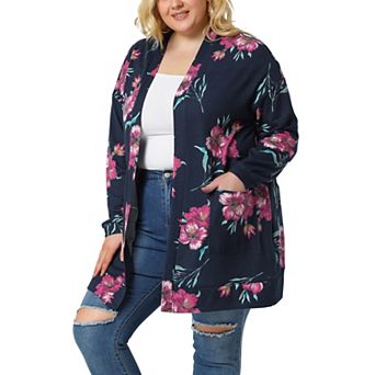 Women's Plus Size Kimono Flower Knit Lightweight Open Front Sweaters Fall Cardigans