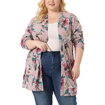 Women's Plus Size Kimono Flower Knit Lightweight Open Front Sweaters Fall Cardigans