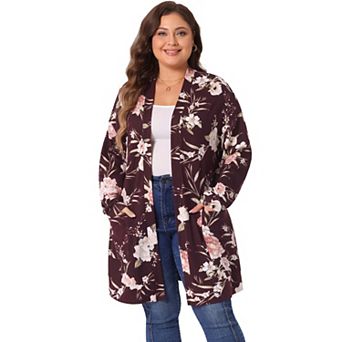 Women's Plus Size Kimono Flower Knit Lightweight Open Front Sweaters Fall Cardigans