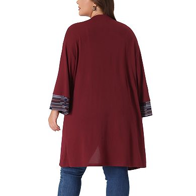 Women's Plus Size Fall Kimono Boho Open Front Midi Cardigan