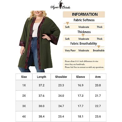 Women's Plus Size Fall Kimono Boho Open Front Midi Cardigan