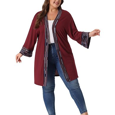 Women's Plus Size Fall Kimono Boho Open Front Midi Cardigan