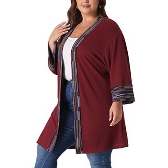 Women's Plus Size Fall Kimono Boho Open Front Midi Cardigan